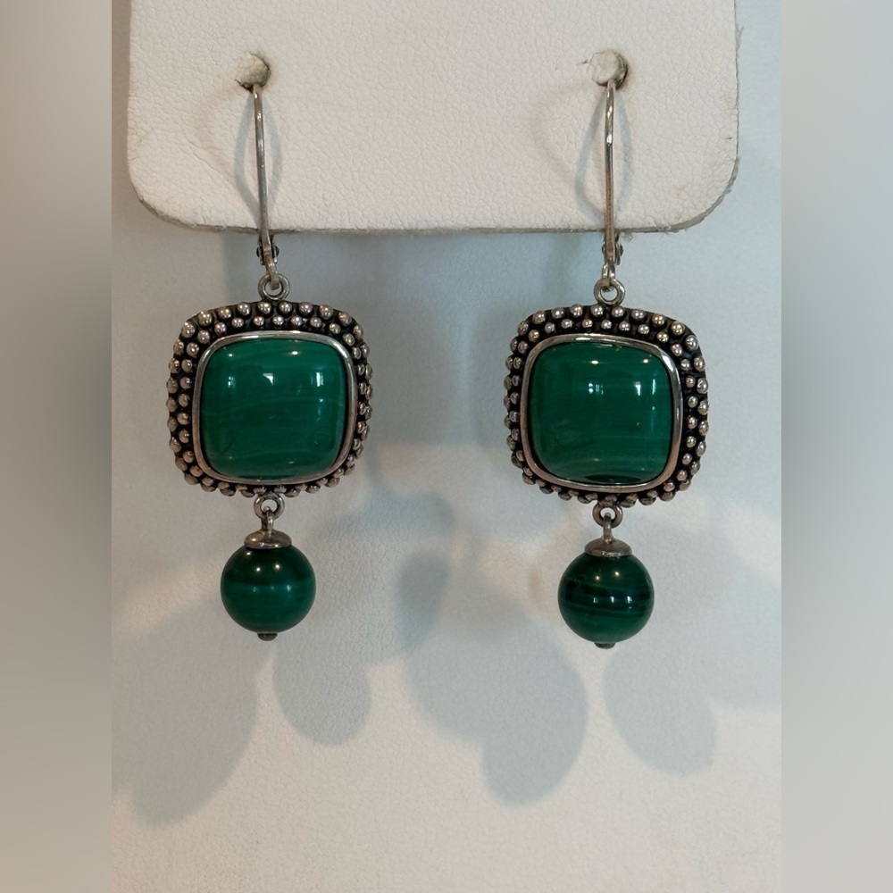 Sterling Malachite Bead drop lever back earrings